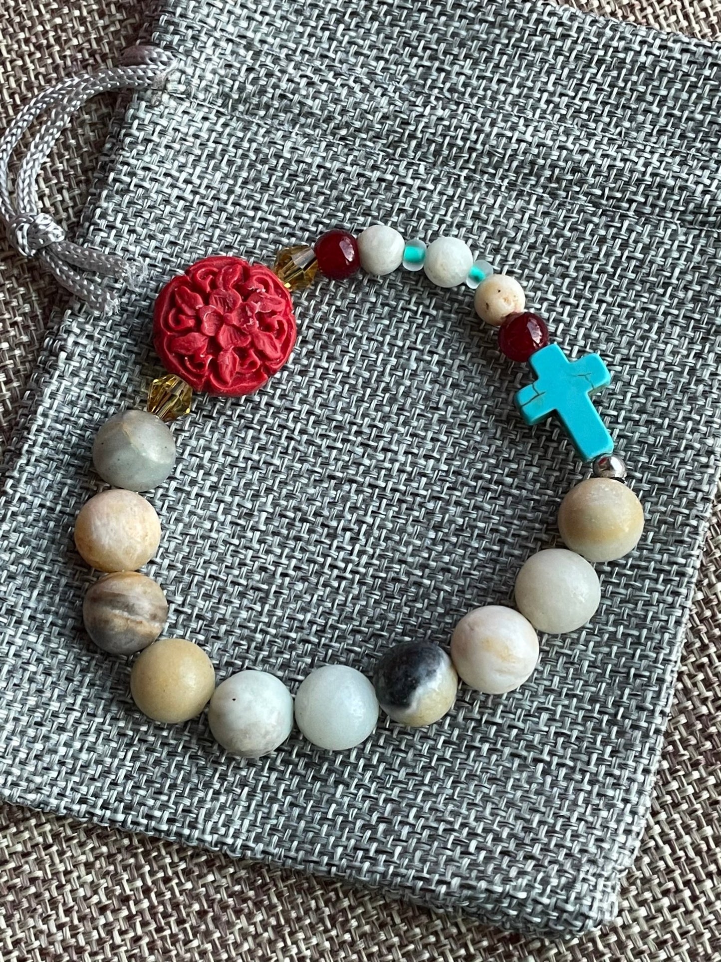 Red Flower-Stretch Bracelet - Simply Grateful Co